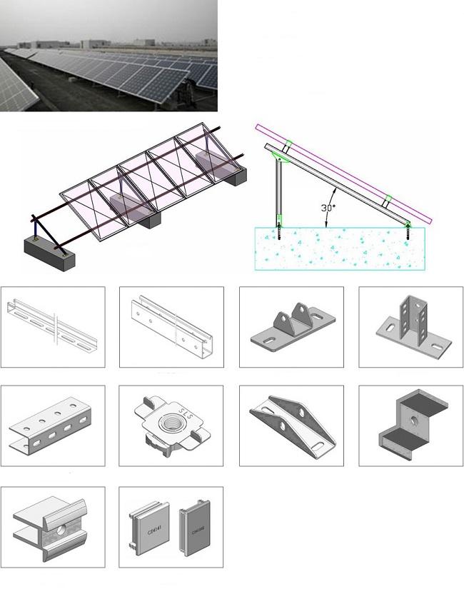 Ballasted Flat Solar Panel Roof Mounting Systems Brackets Structure ...